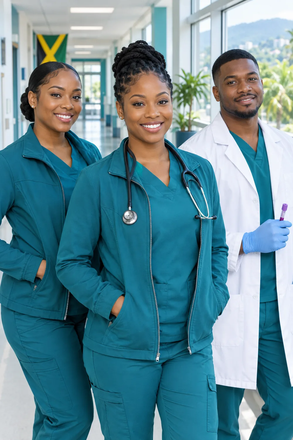 Healthcare staff in J&J uniforms