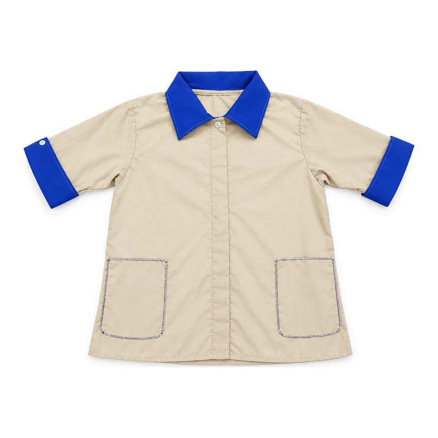 Beige with royal blue collar blouse made by J&J United