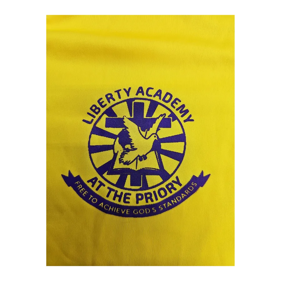 Blue on yellow embroidered crest made by J&J United