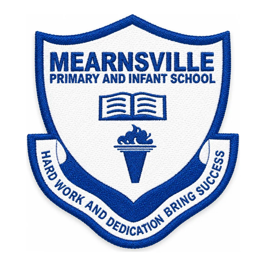 Blue and white embroidered crest made by J&J United
