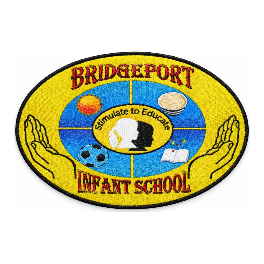Yellow, blue and black embroidered crest made by J&J United