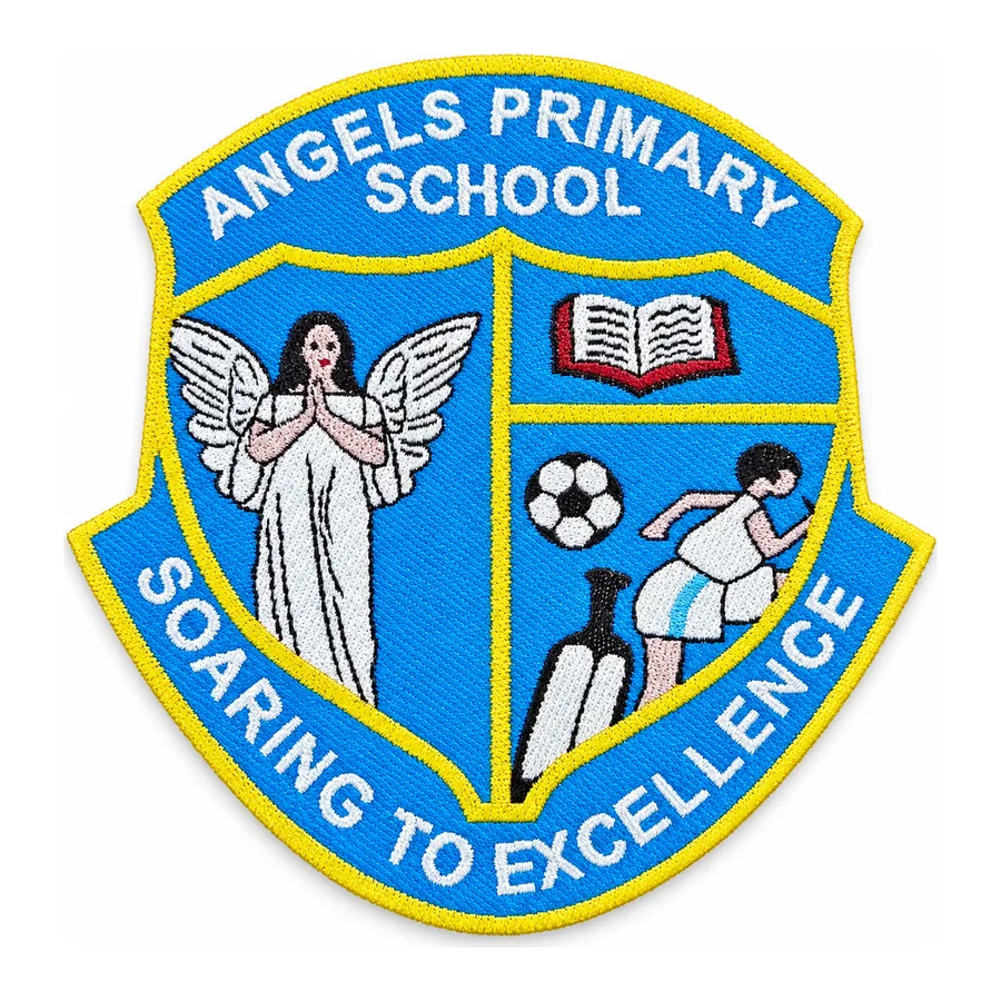 Light blue and navy embroidered crest made by J&J United