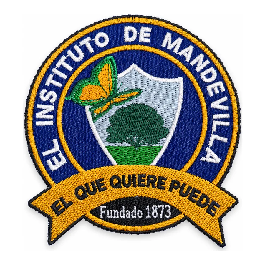 Navy, blue and gold embroidered crest made by J&J United