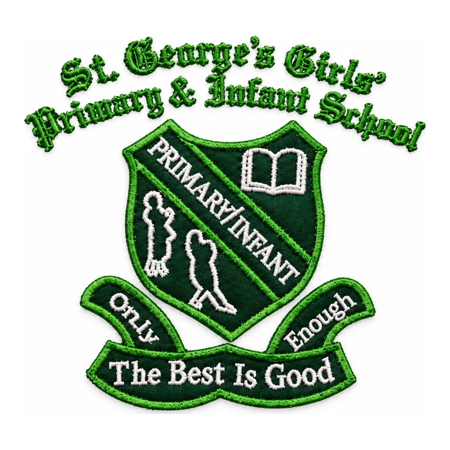 Green and white embroidered crest made by J&J United