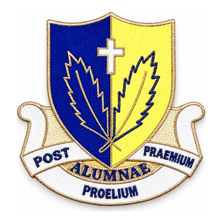 Navy, yellow and white embroidered crest
