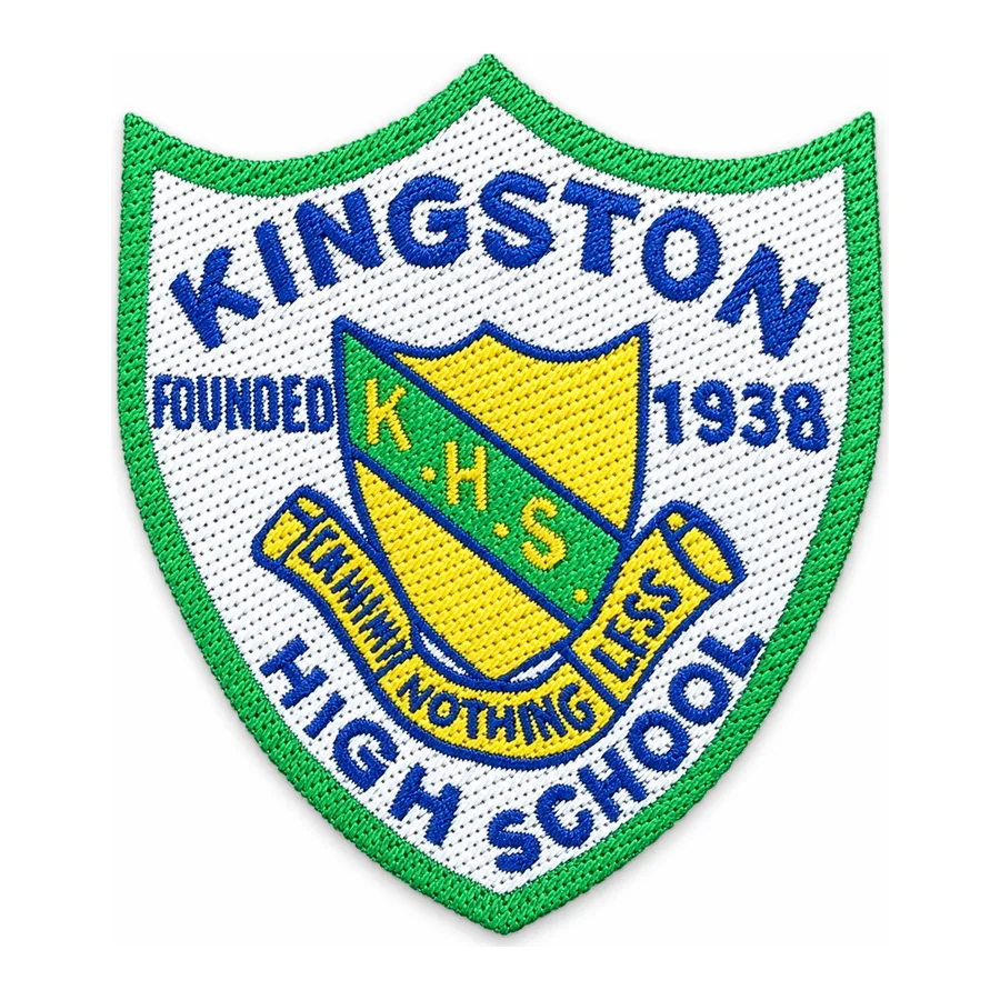 Green, yellow and white embroidered crest made by J&J United