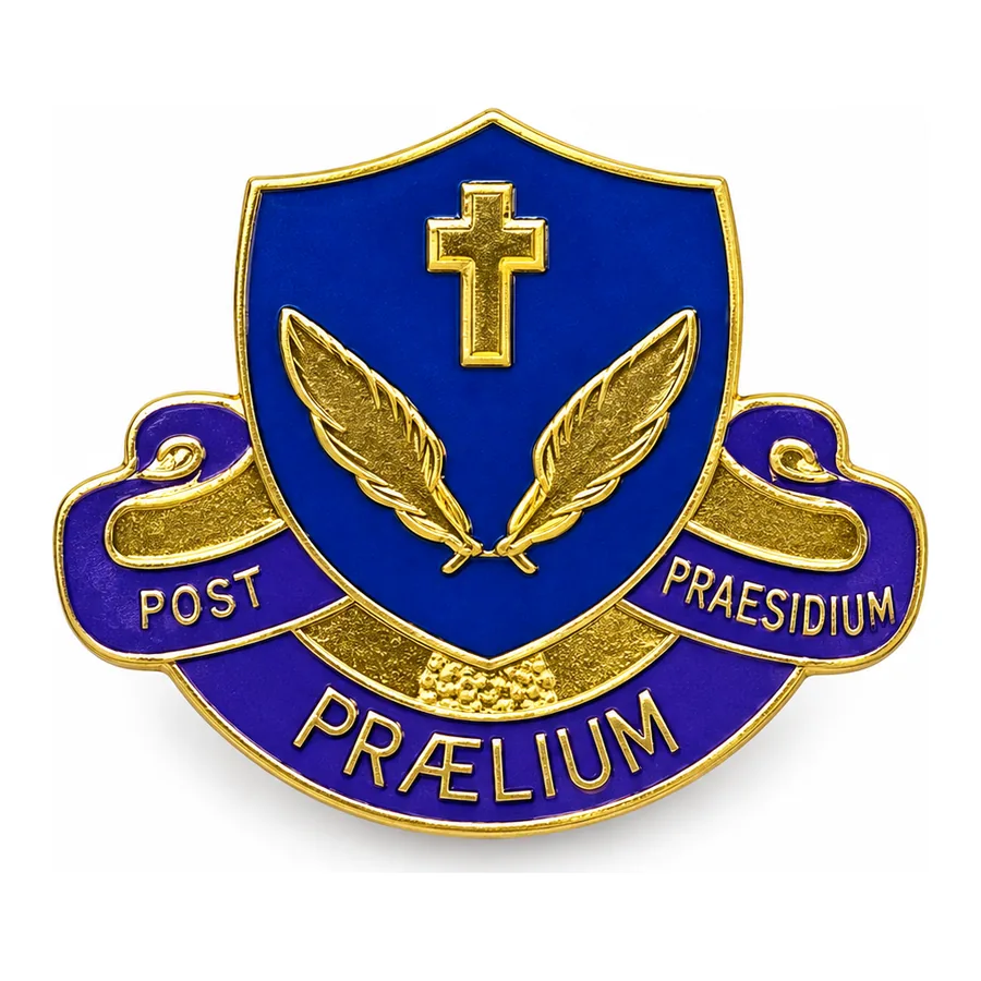 Royal blue pin badge made by J&J United