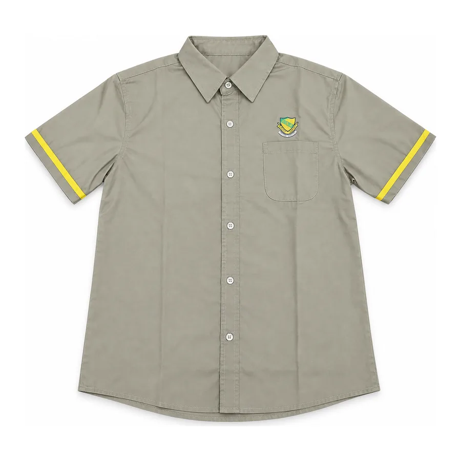 Khaki with yellow stripe shirt made by J&J United