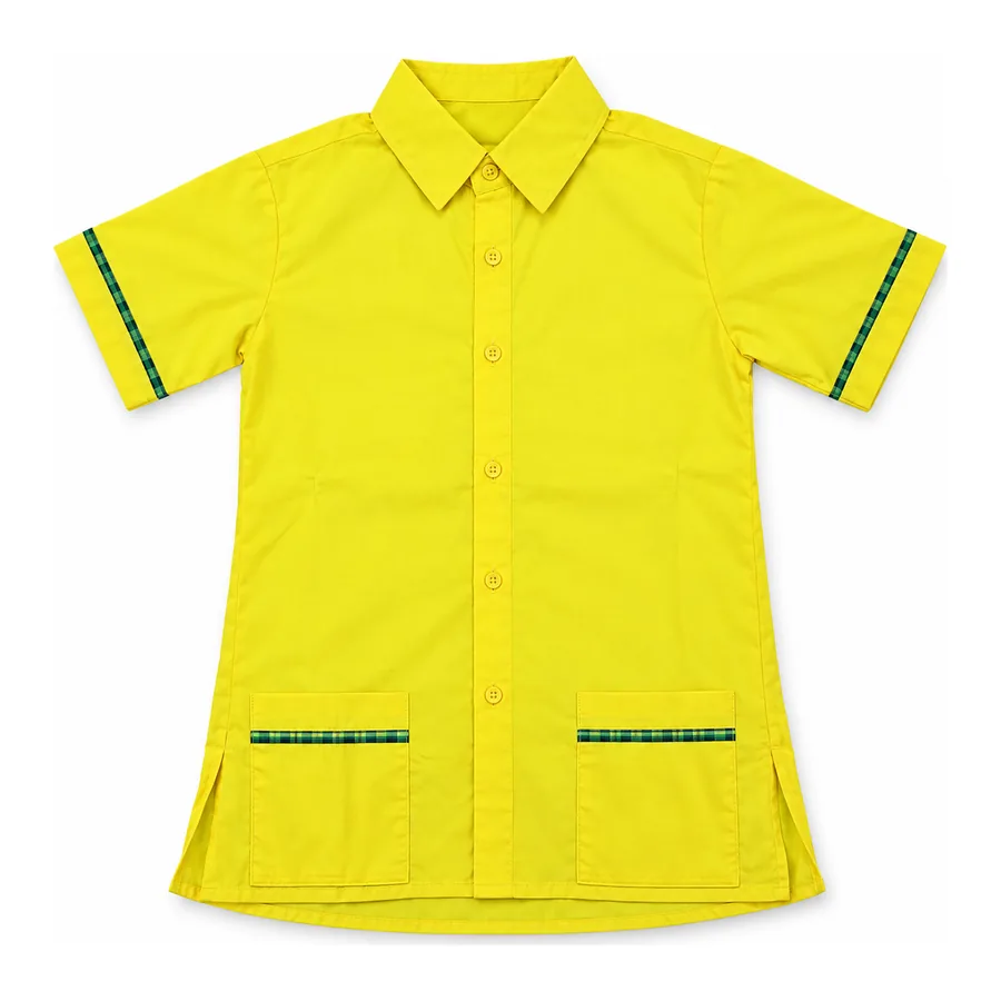 Yellow with navy trim shirt made by J&J United