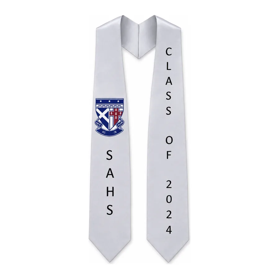 White graduation stole made by J&J United