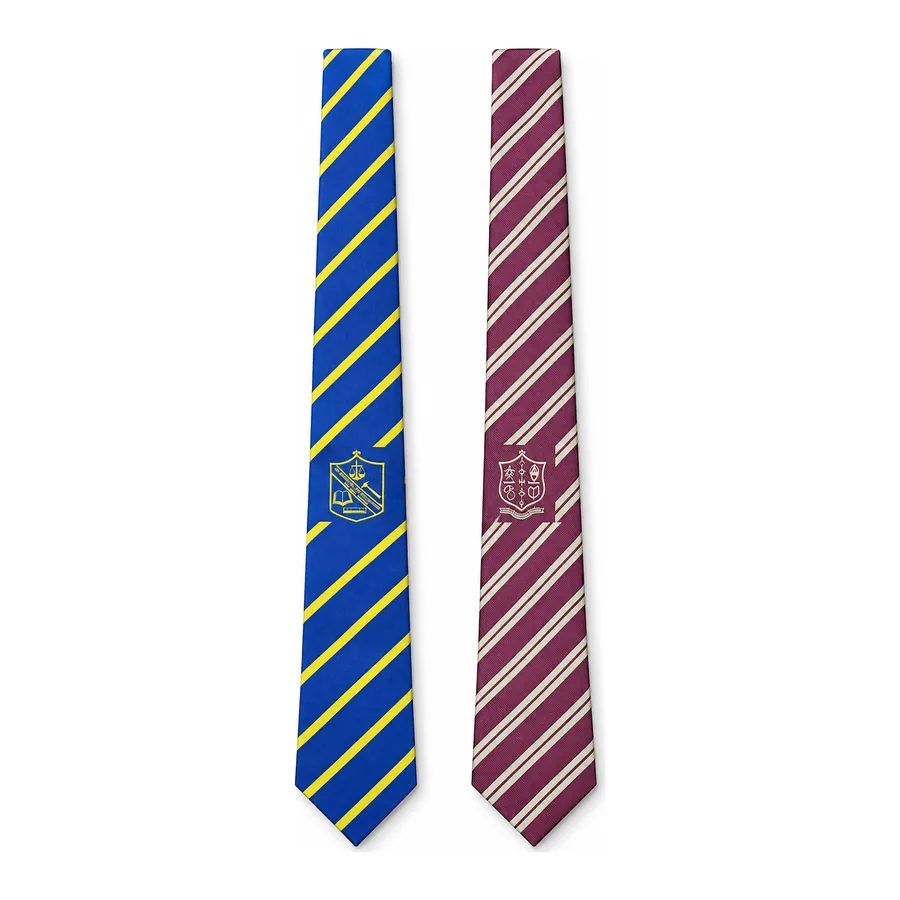 Blue-gold and maroon-white striped tie made by J&J United