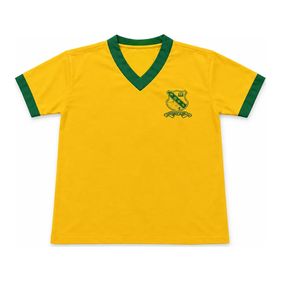 Yellow with green trim PE t-shirt made by J&J United