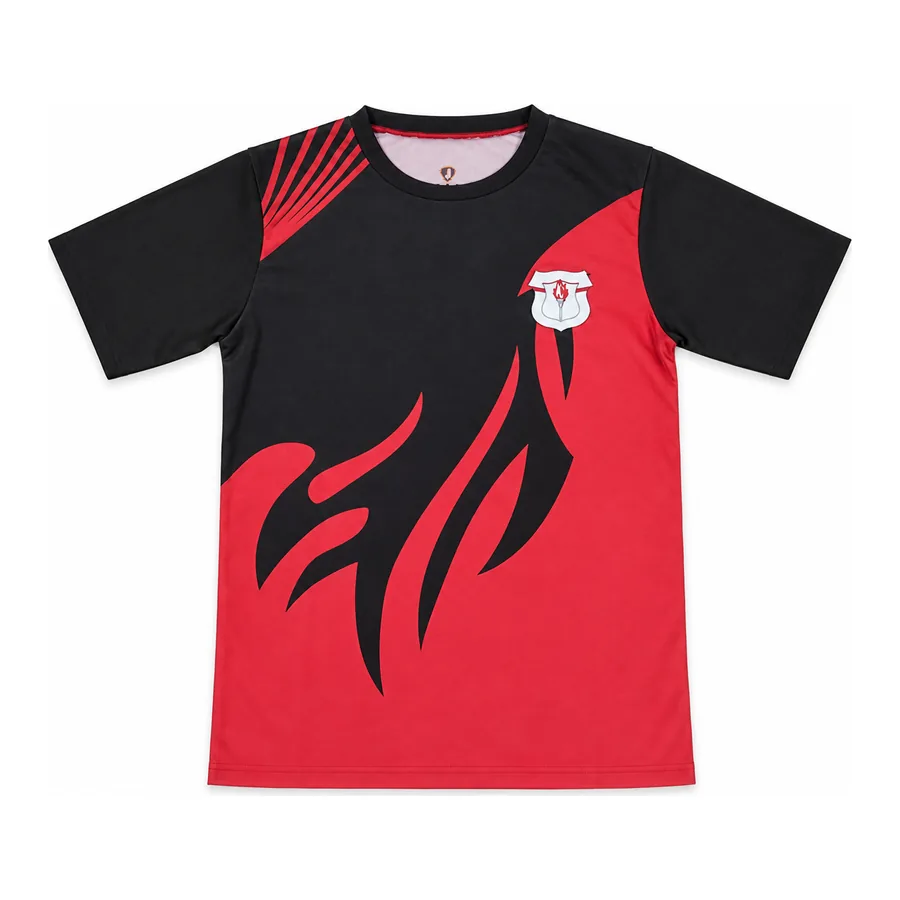 Red with black flames PE t-shirt made by J&J United
