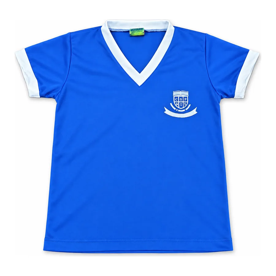 Royal blue with white trim PE t-shirt made by J&J United